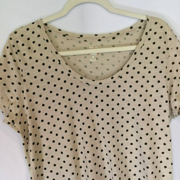 Style & Co Sport Essential Tee Tan Black Polka Dot Women Sz Medium Short Sleeve - Picture 2 of 8